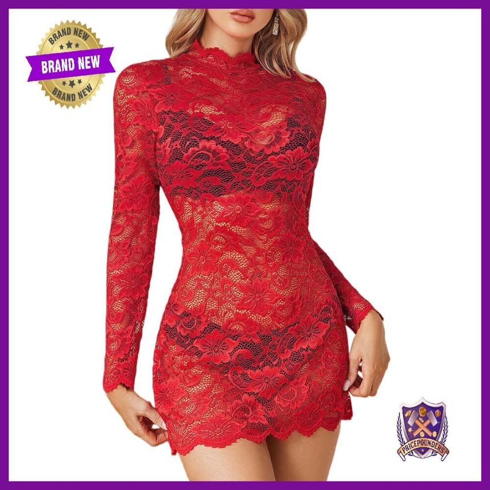 Sheer Lace Long Sleeve Mini Dress Bodycon Party Night Out